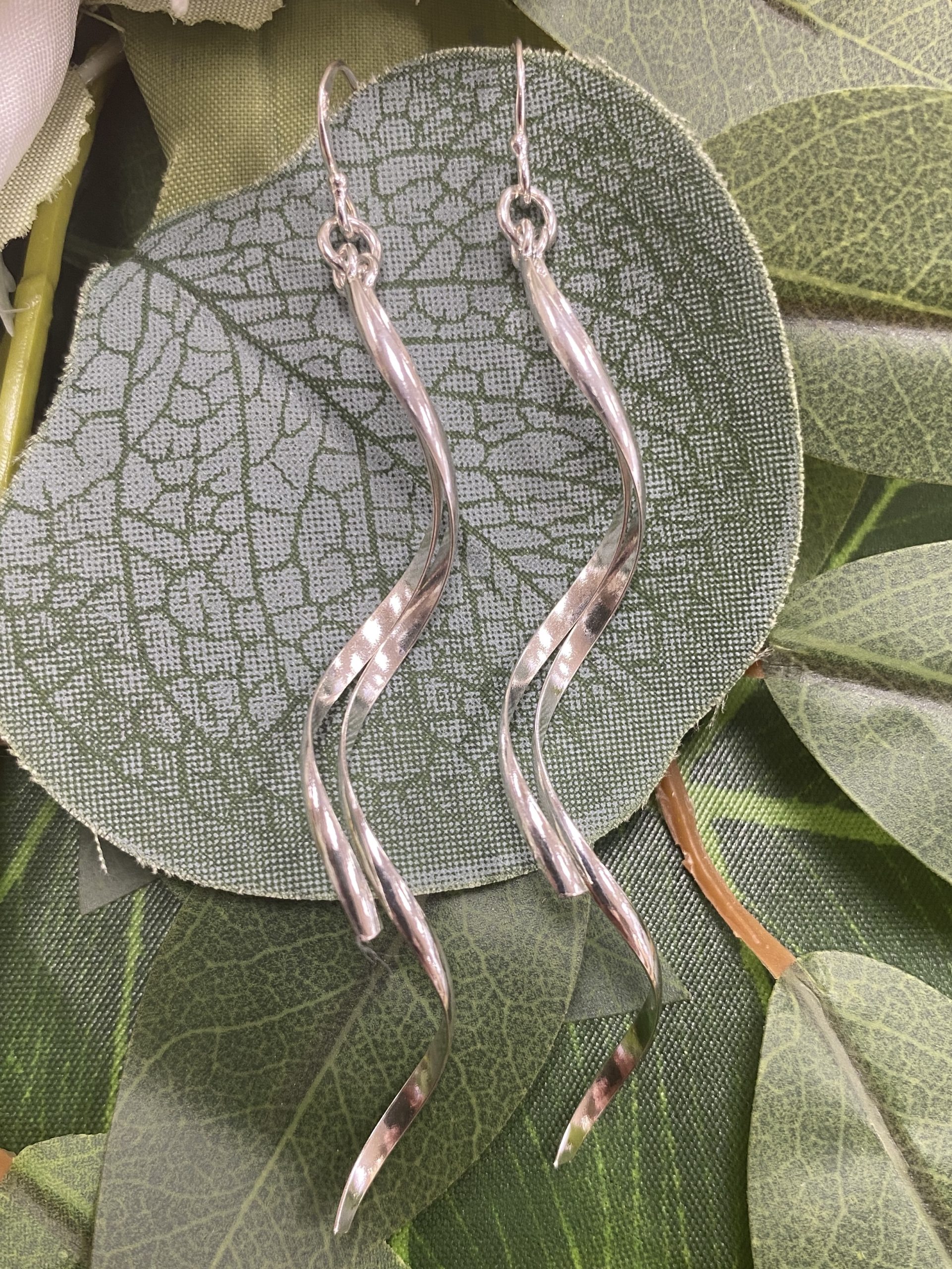 Silver Wave Wire Drop Earrings