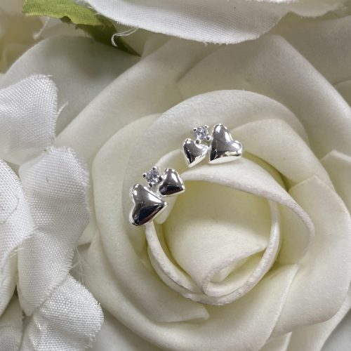 Sterling Silver Double Heart Stud Earrings
