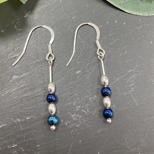 Sterling Silver and Blue Haematite Earrings