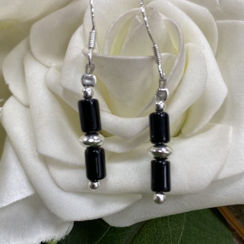 Sterling Silver and Black Onyx Drop Earrings