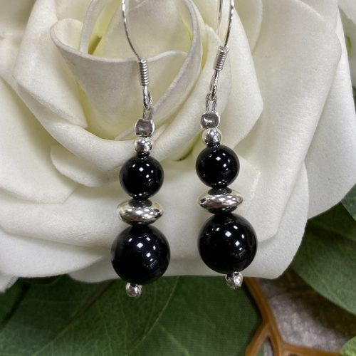 Sterling Silver and Black Onyx Drop Earrings