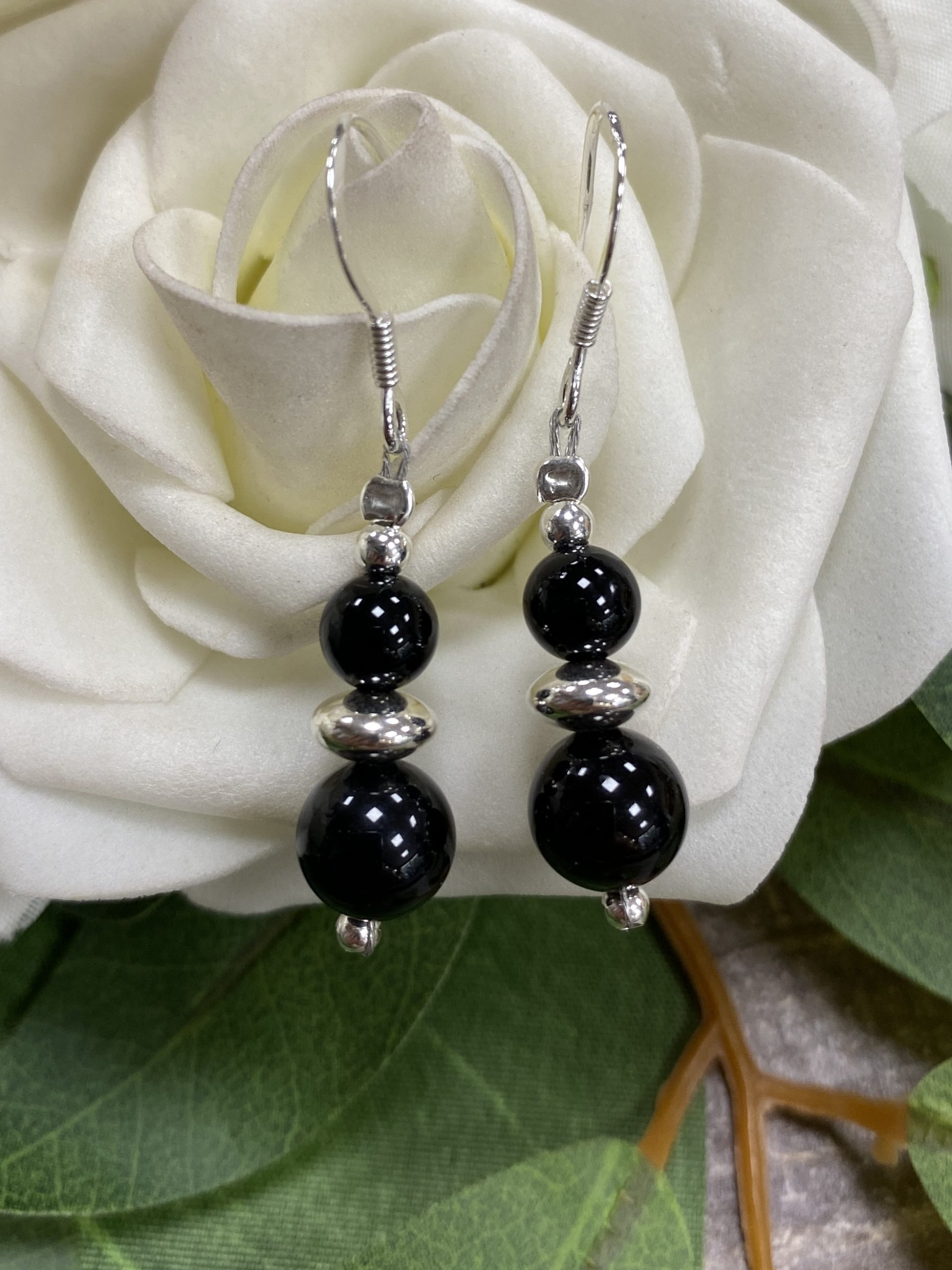 Sterling Silver and Black Onyx Drop Earrings