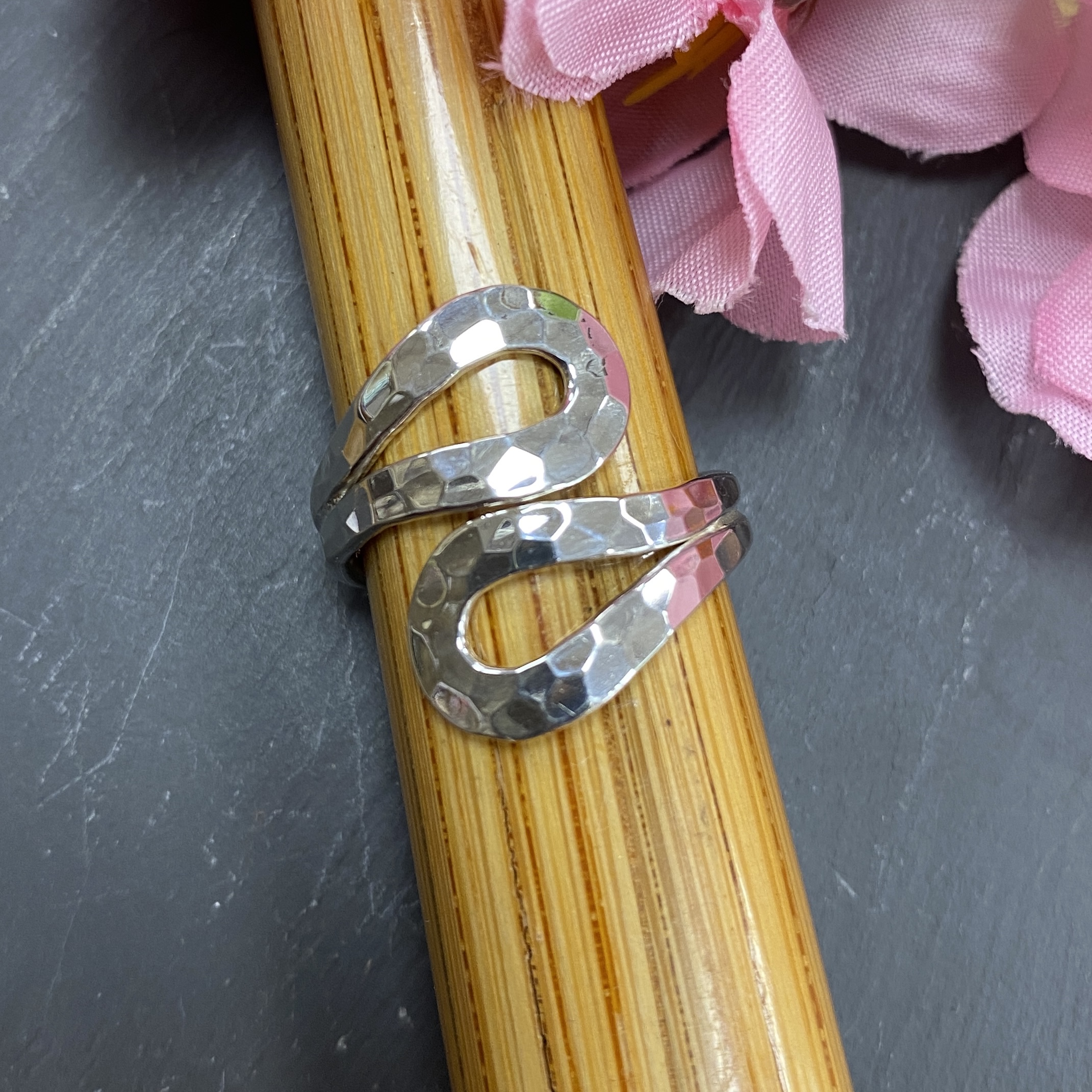 Sterling Silver Hammered Bypass Statement Ring
