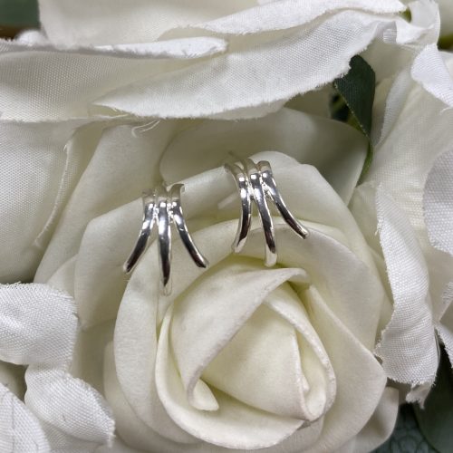 Sterling Silver Triple Prong Claw Stud Earrings