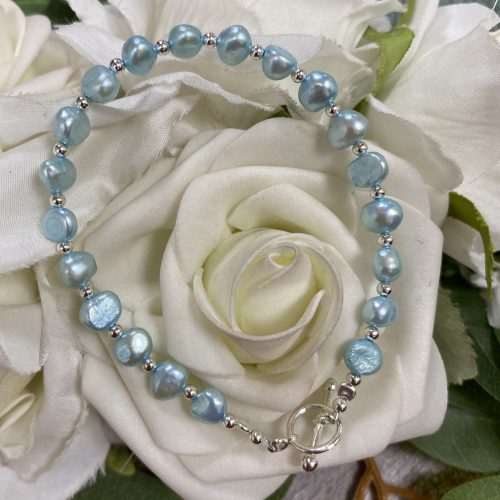 Sterling Silver and Aqua Pearl Bracelet