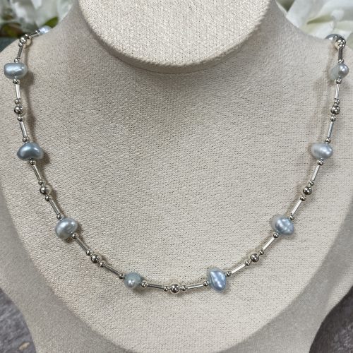 Silver and Aqua Pearl Necklace