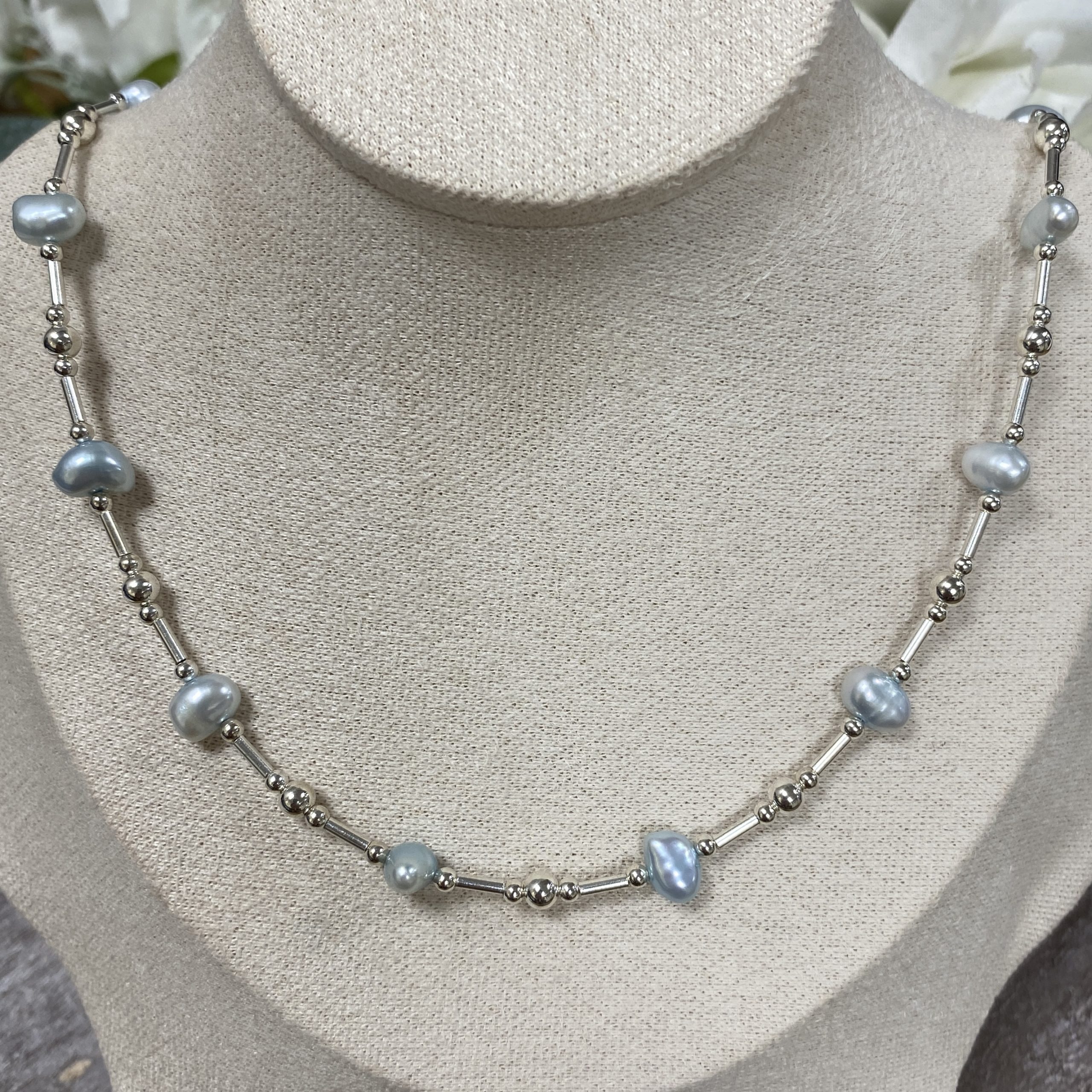Silver and Aqua Pearl Necklace