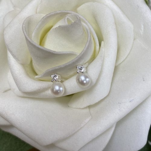 Pearl and Cubic Zirconia Stud Earrings