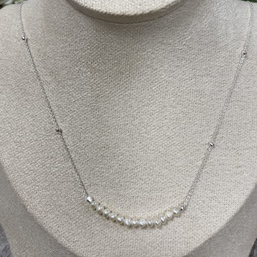 Sterling Silver Freshwater Pearl Curved Bar Necklace