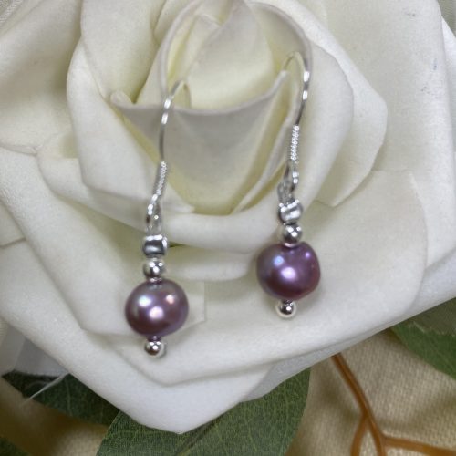 Sterling Silver Pink Pearl Drop Earrings