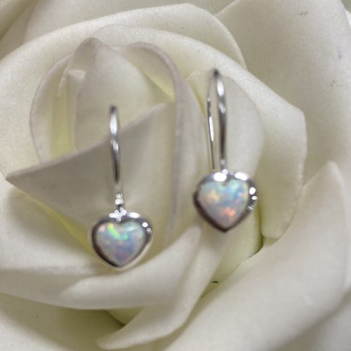 Silver Heart Opal Earrings