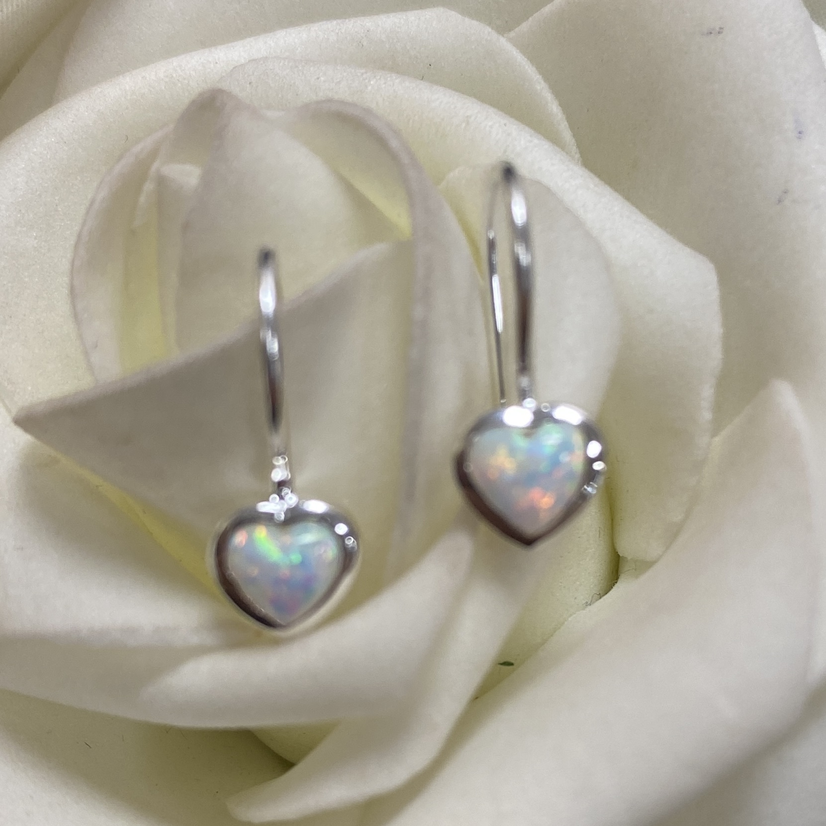 Silver Heart Opal Earrings