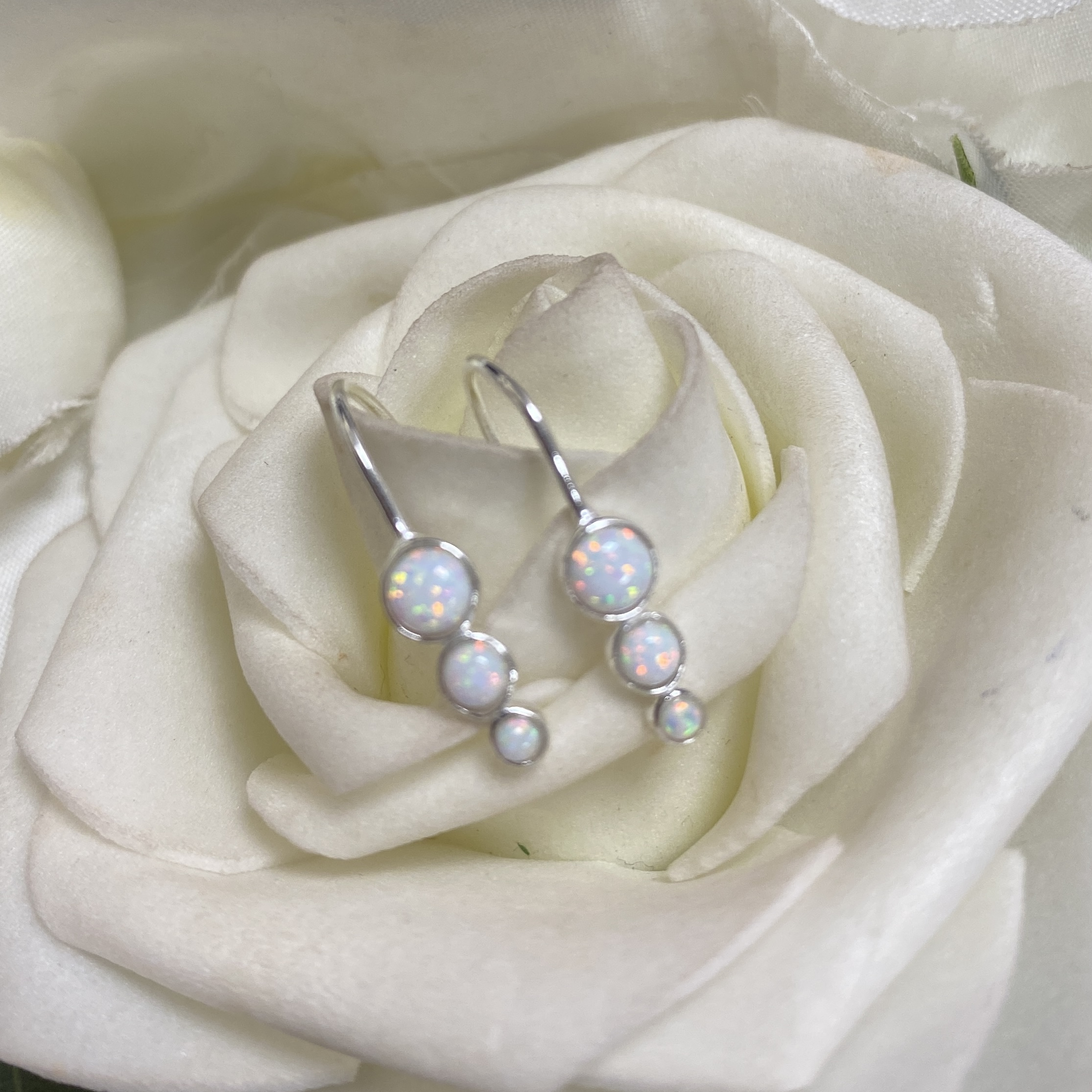 Sterling Silver White Opal Drop Earrings