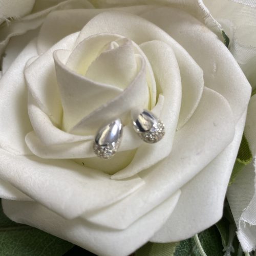 Silver & Cubic Zirconia Teardrop Stud Earrings