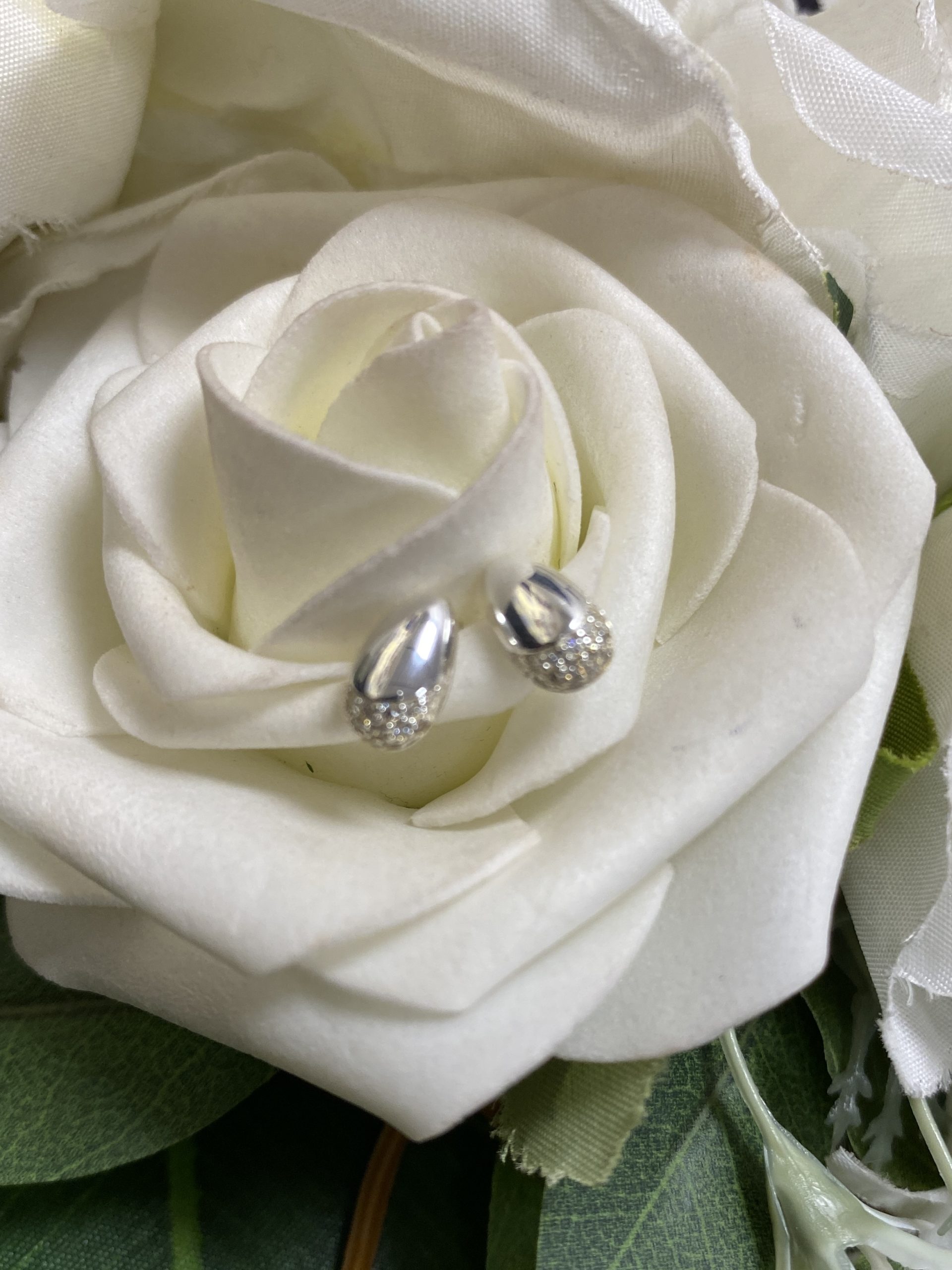 Silver & Cubic Zirconia Teardrop Stud Earrings